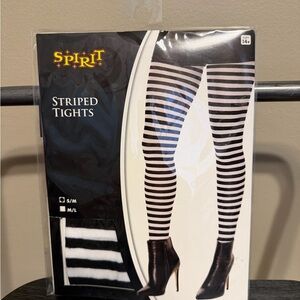 Spirit Halloween Black White Striped Tights S/M New